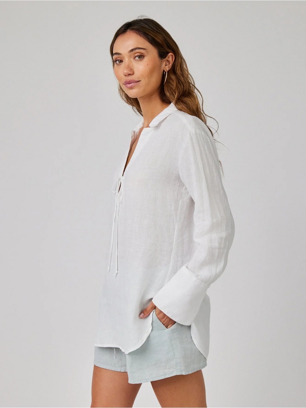 BELLA DAHL Linen Tie Neck Tunic